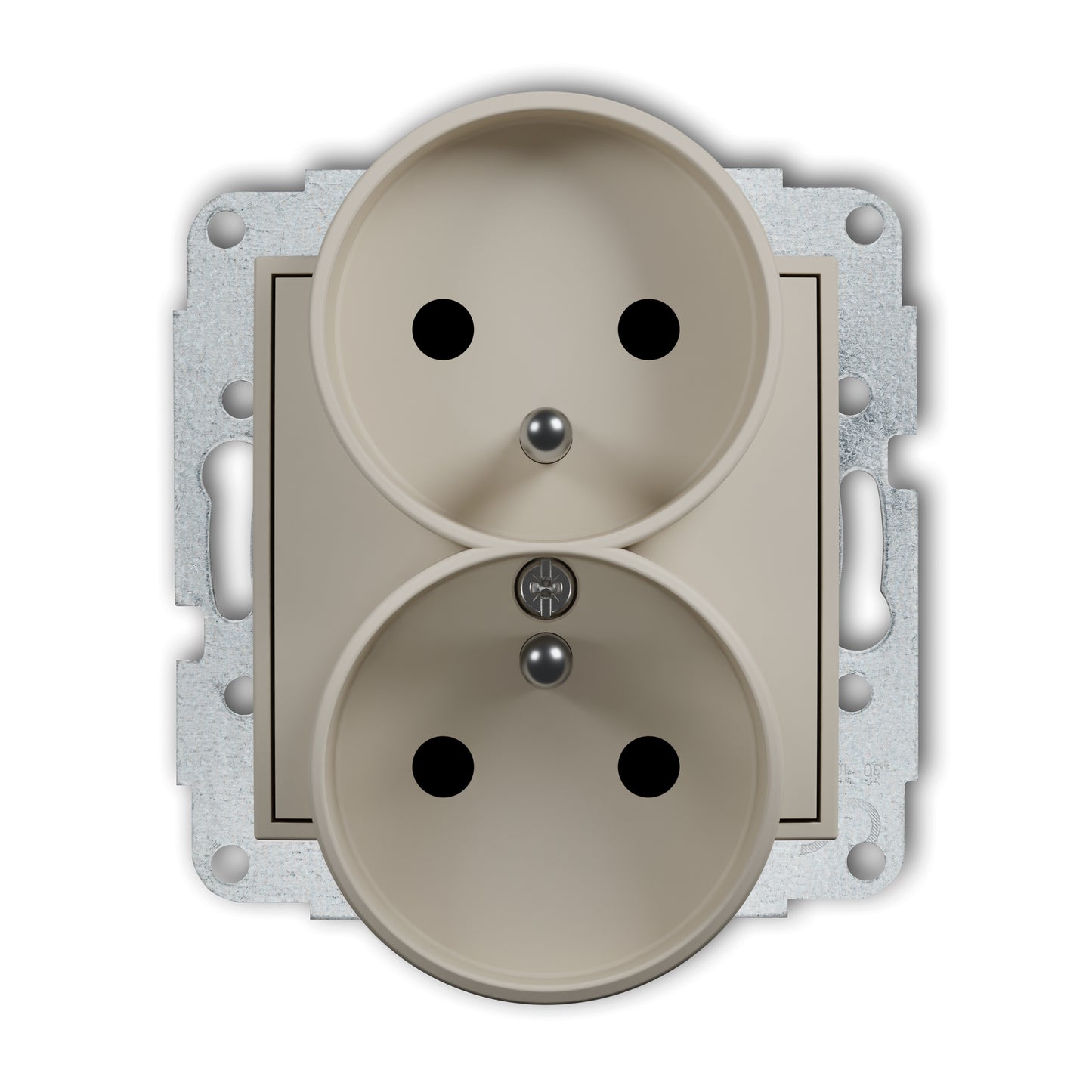Dubbel stopcontact met randaarde, kindveilg, Taupe