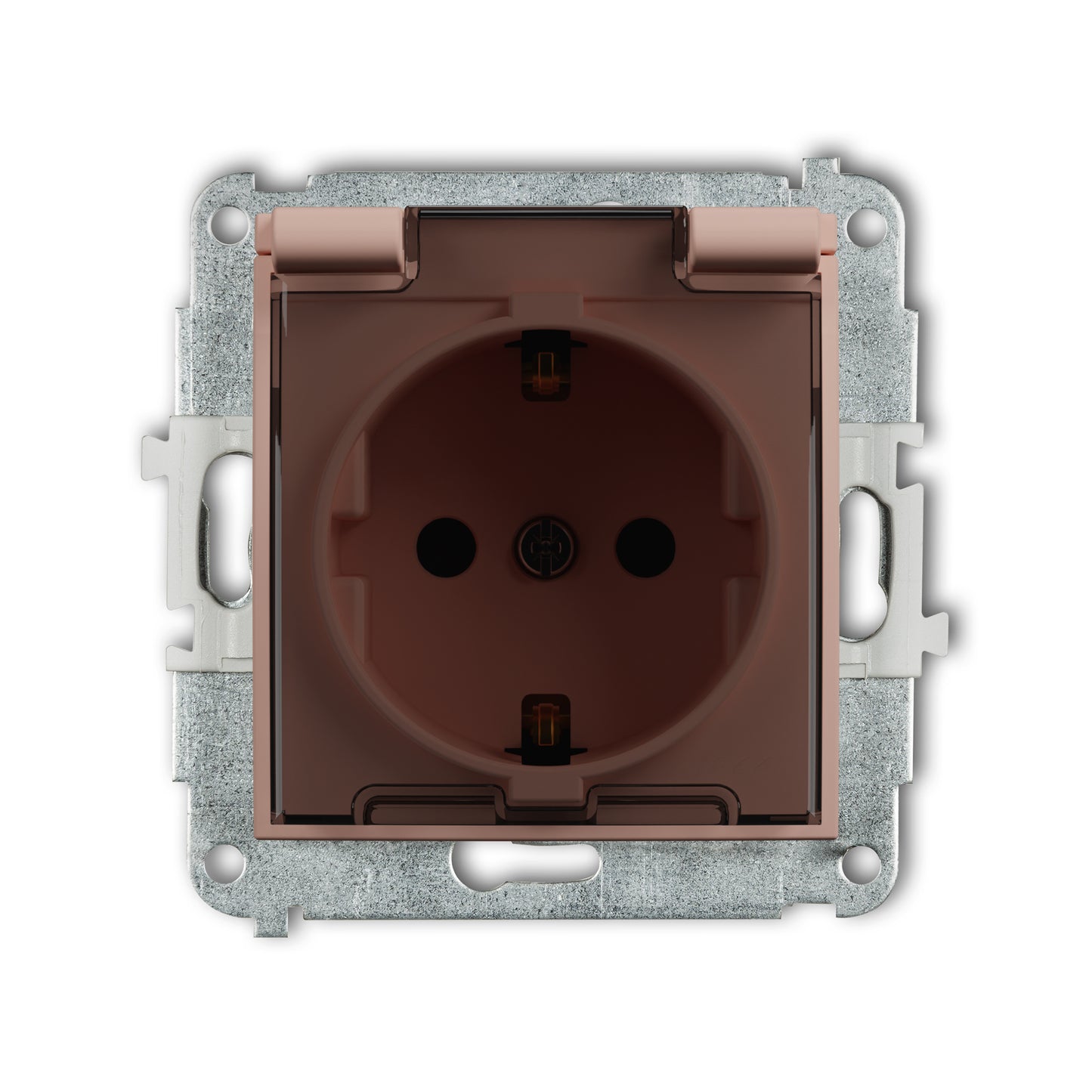 Spatwaterdicht stopcontact met randaarde (Schuko, 2P+A) (getint transparant klepje, Salmon