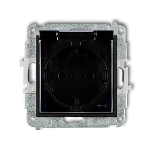 Spatwaterdicht stopcontact met randaarde (Schuko, 2P+A) (getint transparant klepje), Matt black