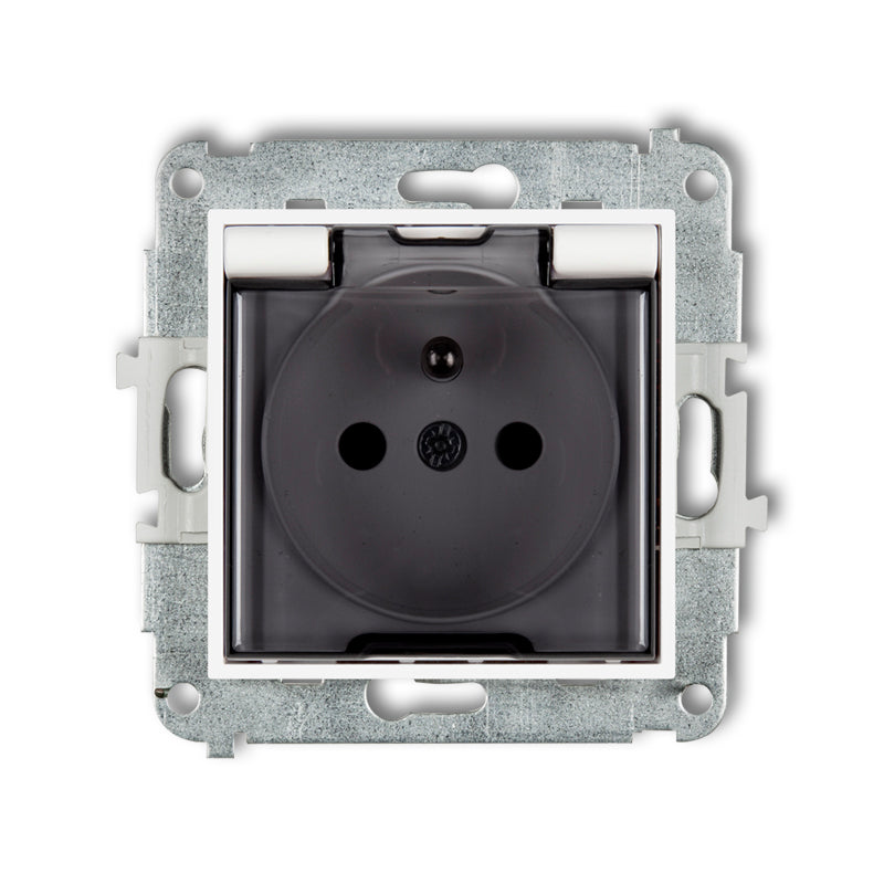 Spatwaterdicht stopcontact met randaarde (Schuko, 2P+A) (getint transparant klepje, Matt white