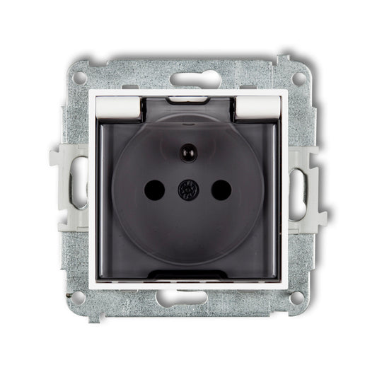 Spatwaterdicht stopcontact met randaarde (Schuko, 2P+A) (getint transparant klepje, Matt white