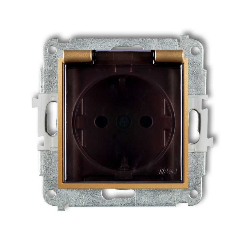 Spatwaterdicht stopcontact met randaarde (Schuko, 2P+A) (getint transparant klepje), Gold