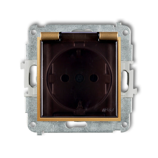 Spatwaterdicht stopcontact met randaarde (Schuko, 2P+A) (getint transparant klepje), Gold