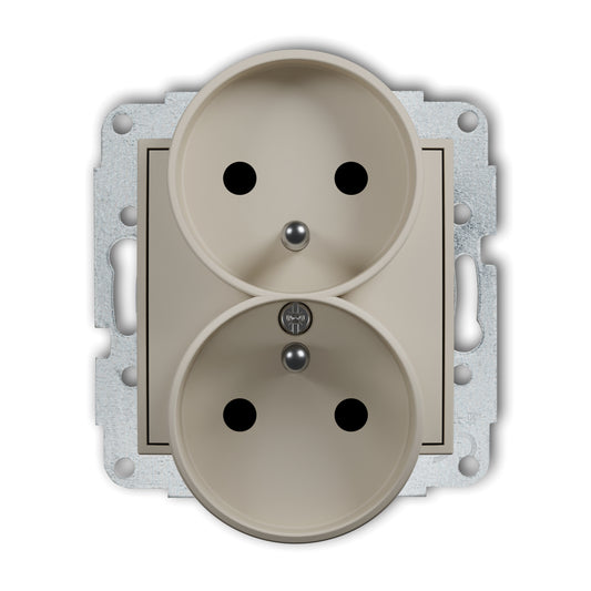 Dubbel stopcontact met randaarde, kindveilg, Taupe