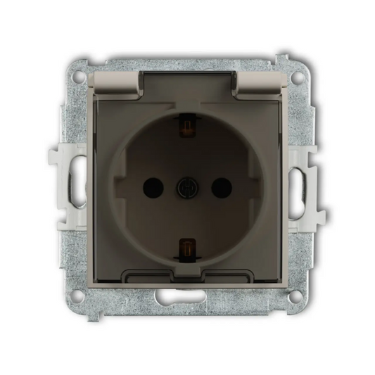 Spatwaterdicht stopcontact met randaarde (Schuko, 2P+A) (getint transparant klepje, Taupe
