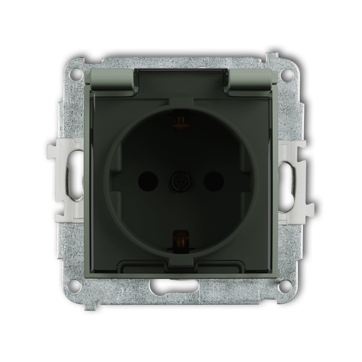 Spatwaterdicht stopcontact met randaarde (Schuko, 2P+A) (getint transparant klepje, Sage