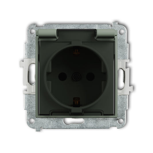 Spatwaterdicht stopcontact met randaarde (Schuko, 2P+A) (getint transparant klepje, Sage