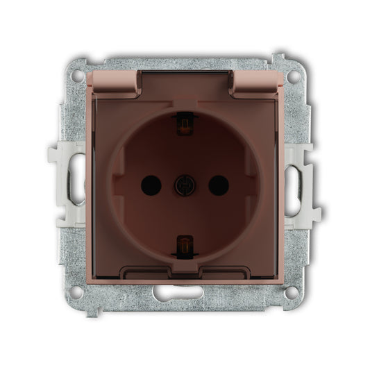 Spatwaterdicht stopcontact met randaarde (Schuko, 2P+A) (getint transparant klepje, Salmon