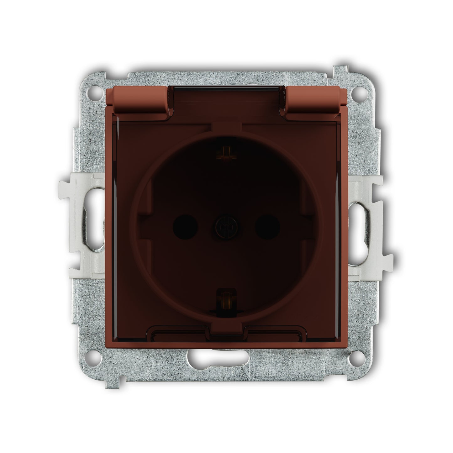 Spatwaterdicht stopcontact met randaarde (Schuko, 2P+A) (getint transparant klepje, Terracotta