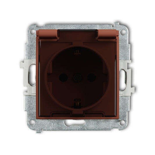 Spatwaterdicht stopcontact met randaarde (Schuko, 2P+A) (getint transparant klepje, Terracotta