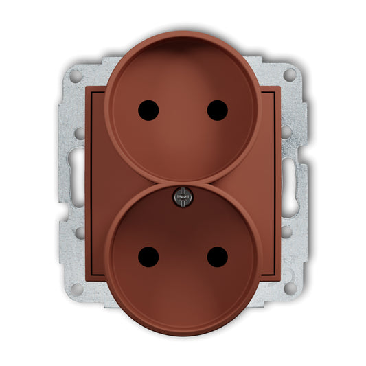 Dubbel stopcontact zonder randaarde, kindveilig, Terracotta