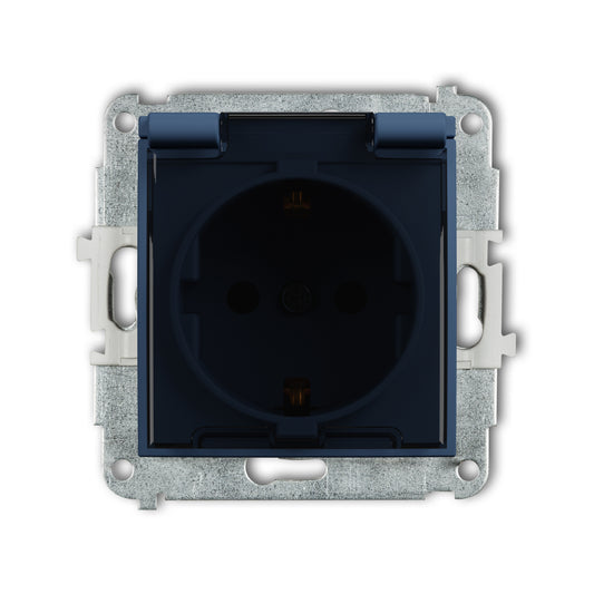 Spatwaterdicht stopcontact met randaarde (Schuko, 2P+A) (getint transparant klepje, Navy blue